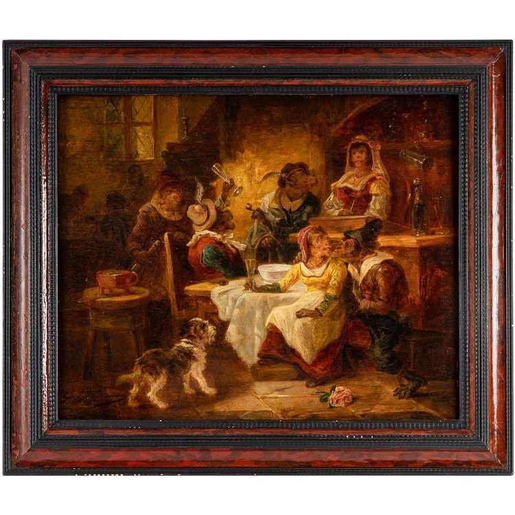 Zacharie Noterman (1820-1890) La Taverne des Singes olio su tavola 1860 circa