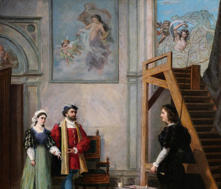 Pio Ludovico BARLAFFA, Il pittore Raffaello e la Fornarina nel suo studio, dipinto, 1872