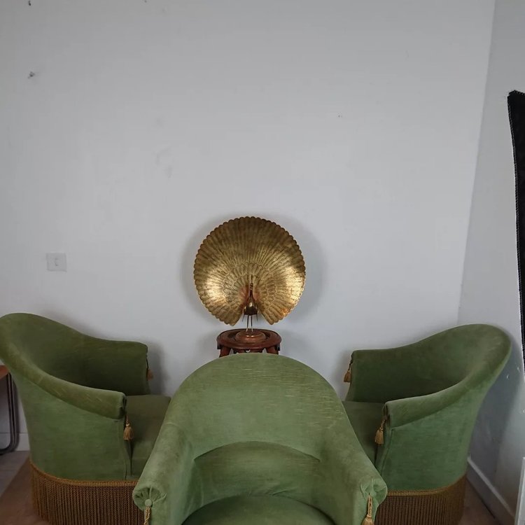 Set of 3 bottle green toad armchairs