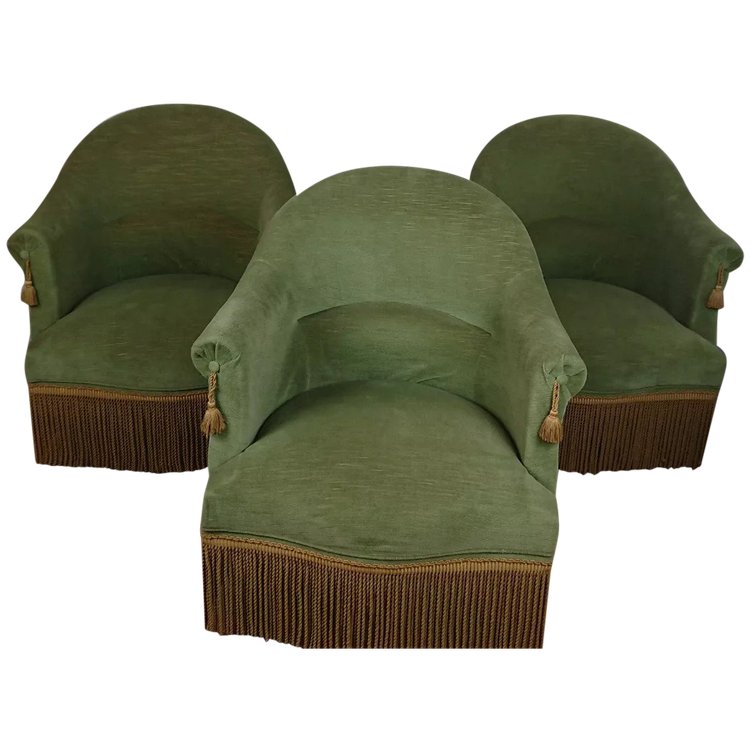 Set of 3 bottle green toad armchairs