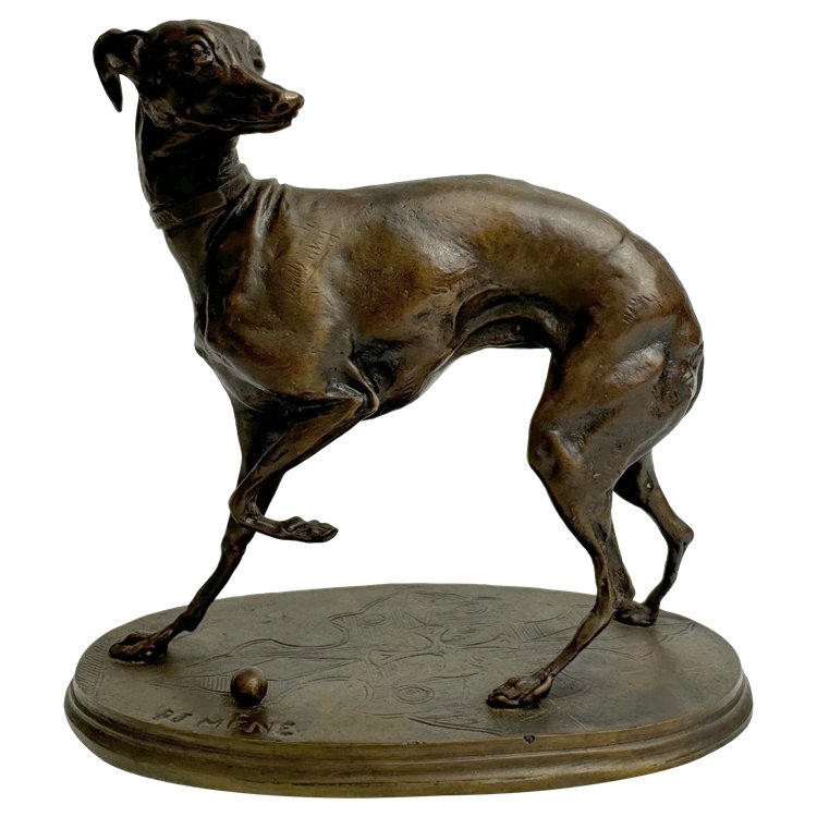 PJ Mène (dopo) Figura in bronzo di un levriero