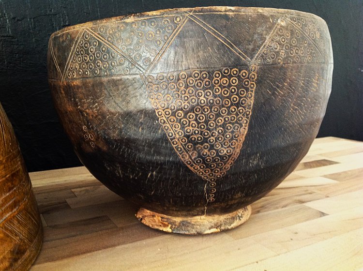 Set of two large wooden dishes or gourds, Niger.