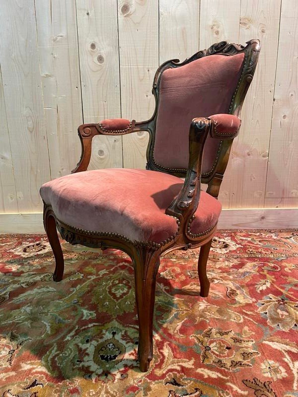 Wandelbarer Sessel im Louis XV-Stil aus rosa Samt