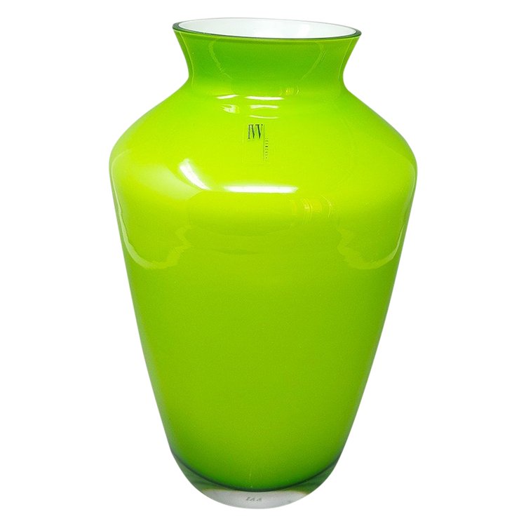 Magnifique vase vert des années 1970 par Ind. Vetraria Valdarnese. Fabriqué en Italie