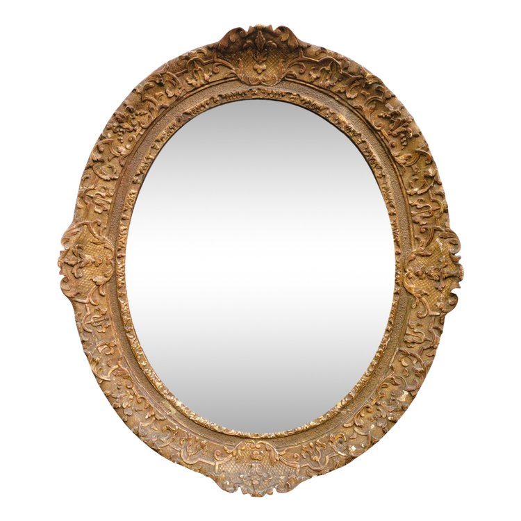 Large Oval Mirror in Carved and Gilded Oak, Louis XVI Period, 18th Century