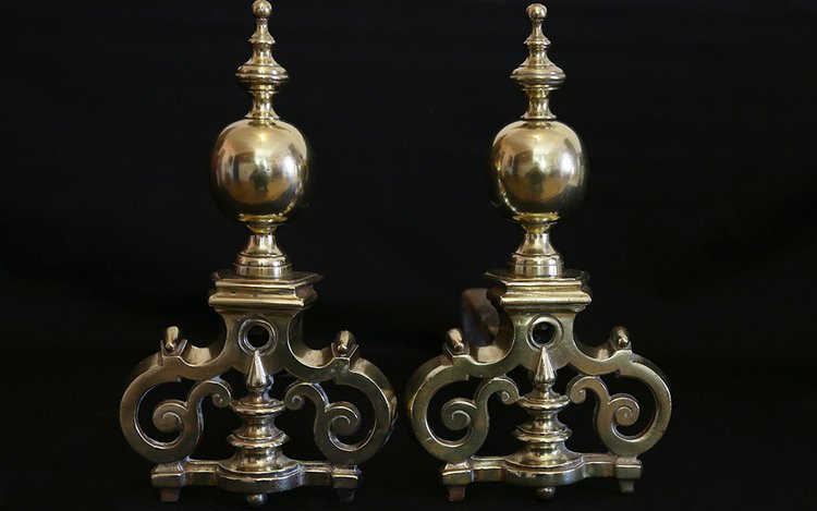 Paire de chenets en bronze Louis XIV XVIIIème siècle 