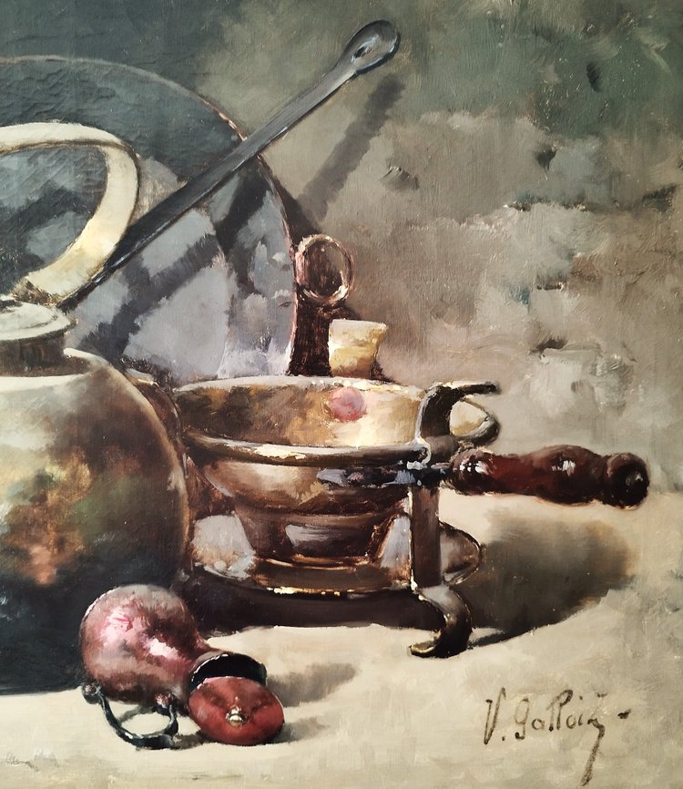 Victor Gallois Oil Painting  Still Life With Copper 19th Century