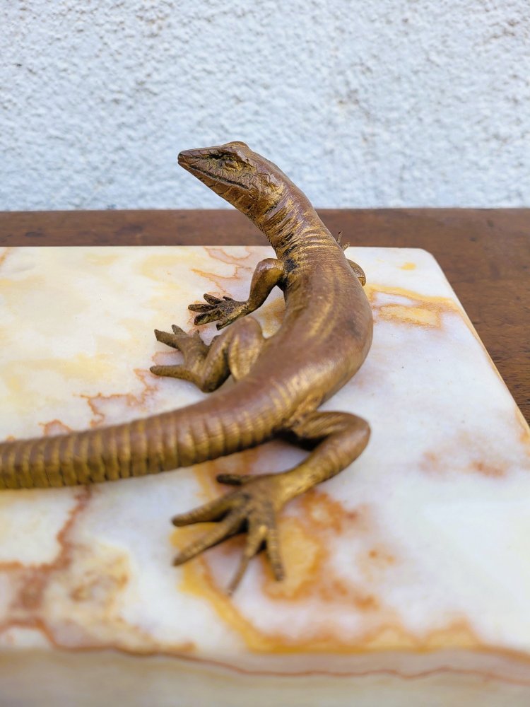 Bronze and Onyx Lizard Sculpture, Late 19th Early 20th Century