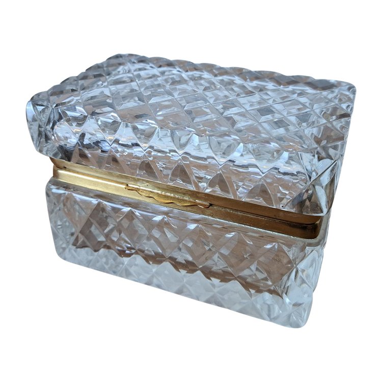 Coffret En Cristal Taillé Et Laiton , Style Charles X, XX°.