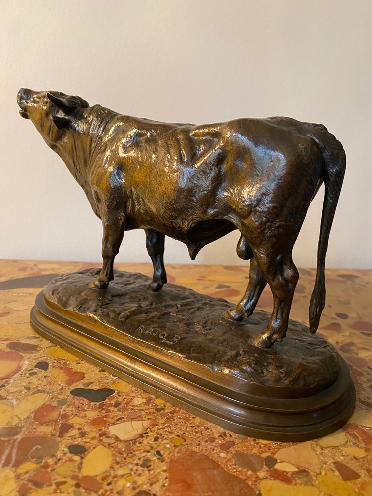 Taureau en bronze à patine brune XIXème signé Rosa Bonheur (1822-1899), cachet fondeur Peyrol 