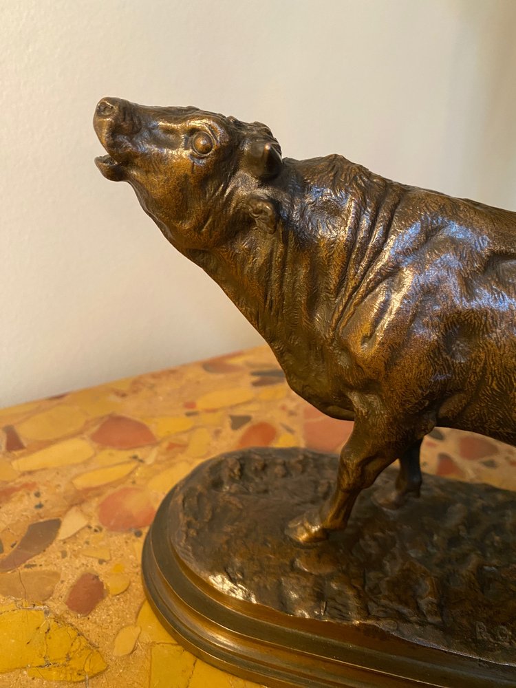 Taureau en bronze à patine brune XIXème signé Rosa Bonheur (1822-1899), cachet fondeur Peyrol 