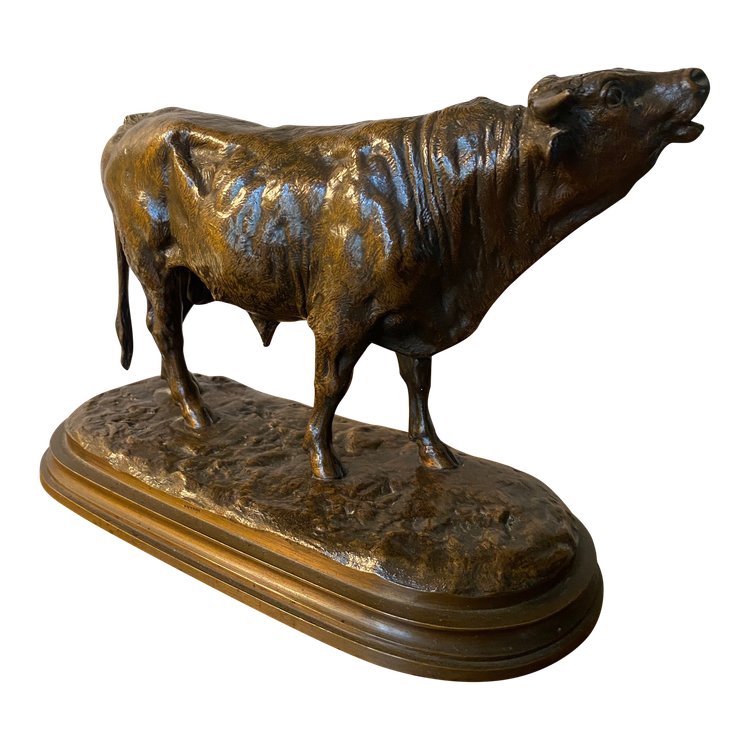 Taureau en bronze à patine brune XIXème signé Rosa Bonheur (1822-1899), cachet fondeur Peyrol 