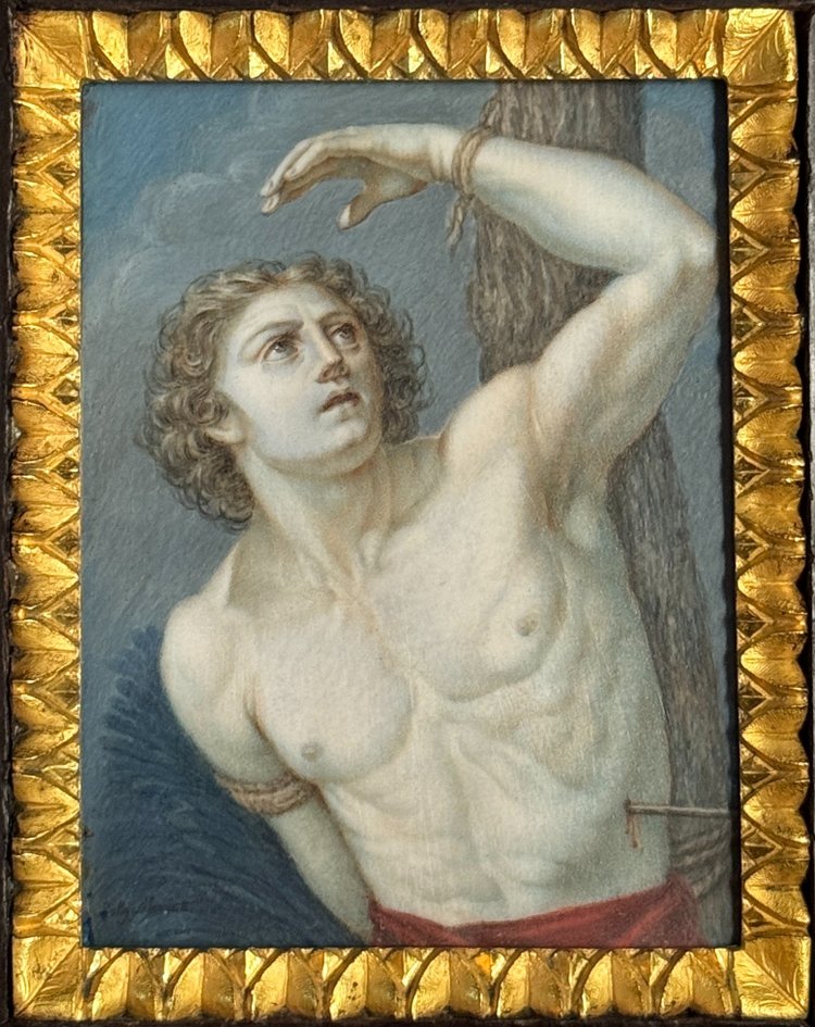 Large miniature "Saint Sebastian" gouache 19th century