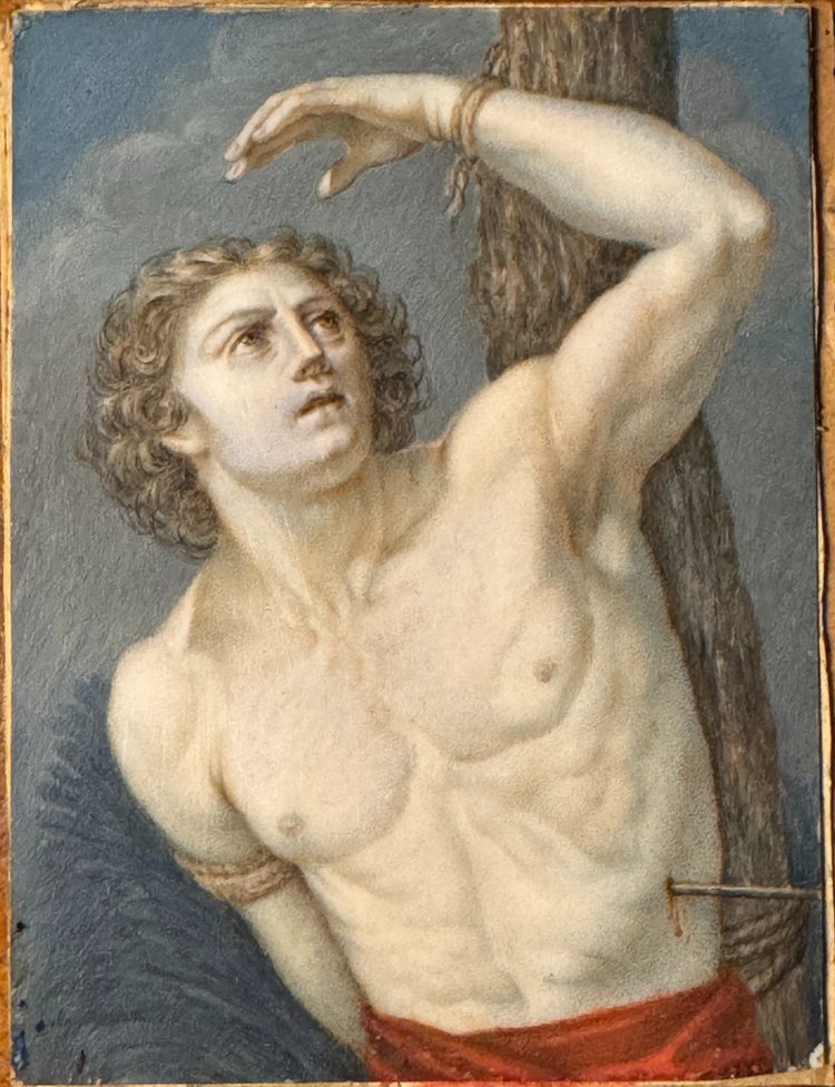 Large miniature "Saint Sebastian" gouache 19th century