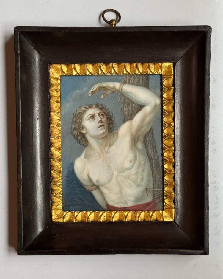 Large miniature "Saint Sebastian" gouache 19th century