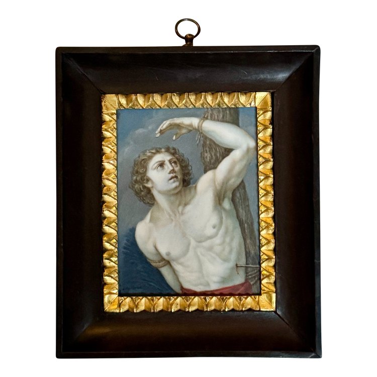 Large miniature "Saint Sebastian" gouache 19th century