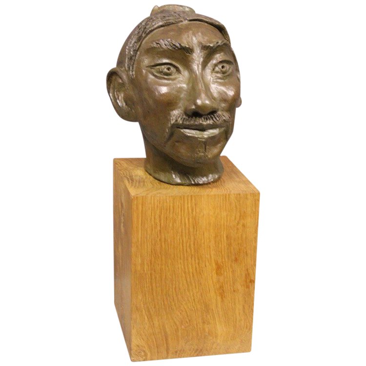 Terre Cuite Original Figurant Une Tête d'Asiatique Vers 1900