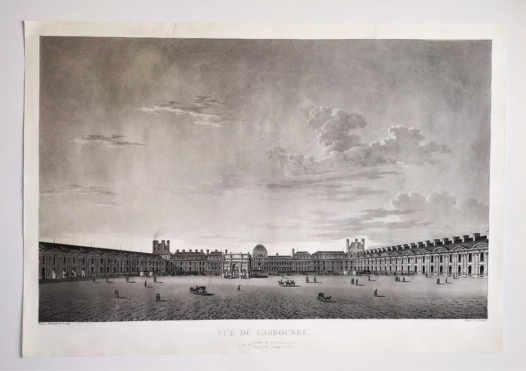 Paris Carrousel Louvre Tuileries Engraving By Damane Demartrais 19th Century Old Print