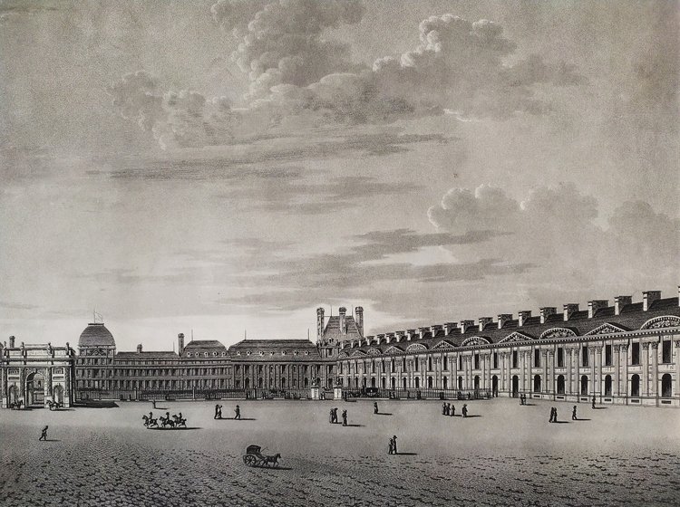 Paris Carrousel Louvre Tuileries Engraving By Damane Demartrais 19th Century Old Print