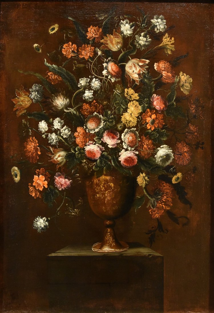 Andrea Scacciati (florence 1642-1710)  Composition Of Flowers Within Embossed Vase  (1 Of 3)