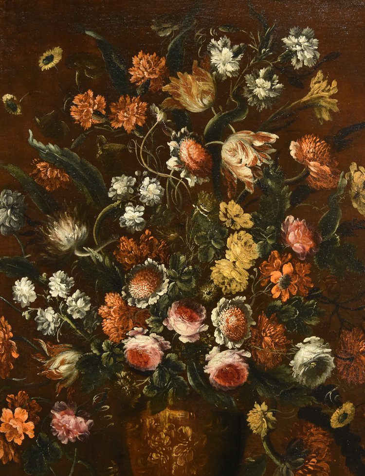 Andrea Scacciati (florence 1642-1710)  Composition Of Flowers Within Embossed Vase  (1 Of 3)