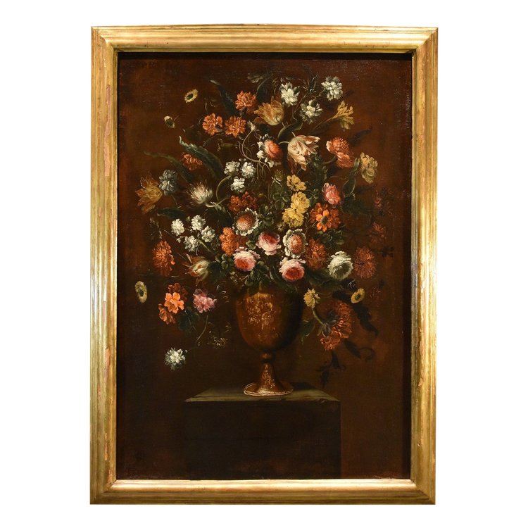 Andrea Scacciati (florence 1642-1710)  Composition Of Flowers Within Embossed Vase  (1 Of 3)