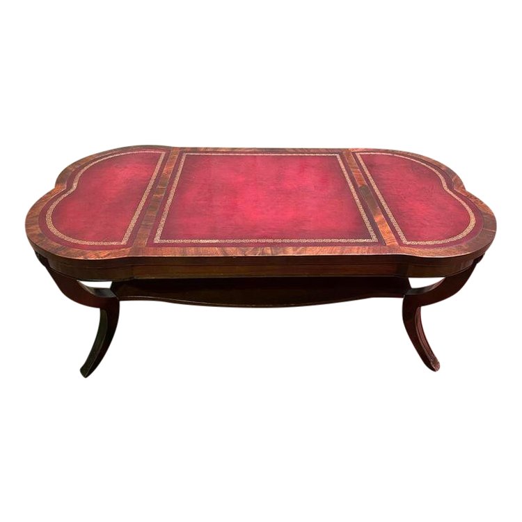 English style coffee table with red leather top