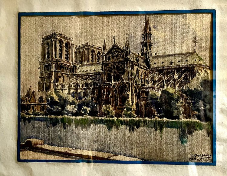 Notre-Dame de Paris, watercolour painted by H. R. Turbeaux in 1924