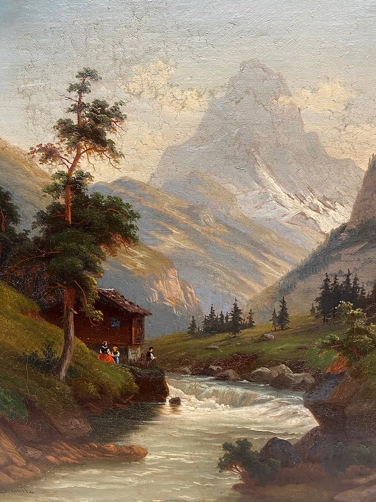 Carl Ludwig Schmitz, Ein Paar Ölgemälde auf Leinwand. Berglandschaften, 19.