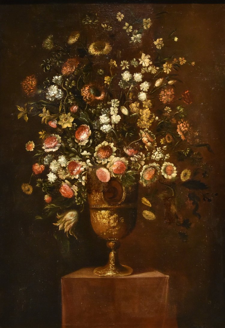 Andrea Scacciati (Florence 1642-1710), Composition De Fleurs Dans Un Vase En Relief (2 De 3)