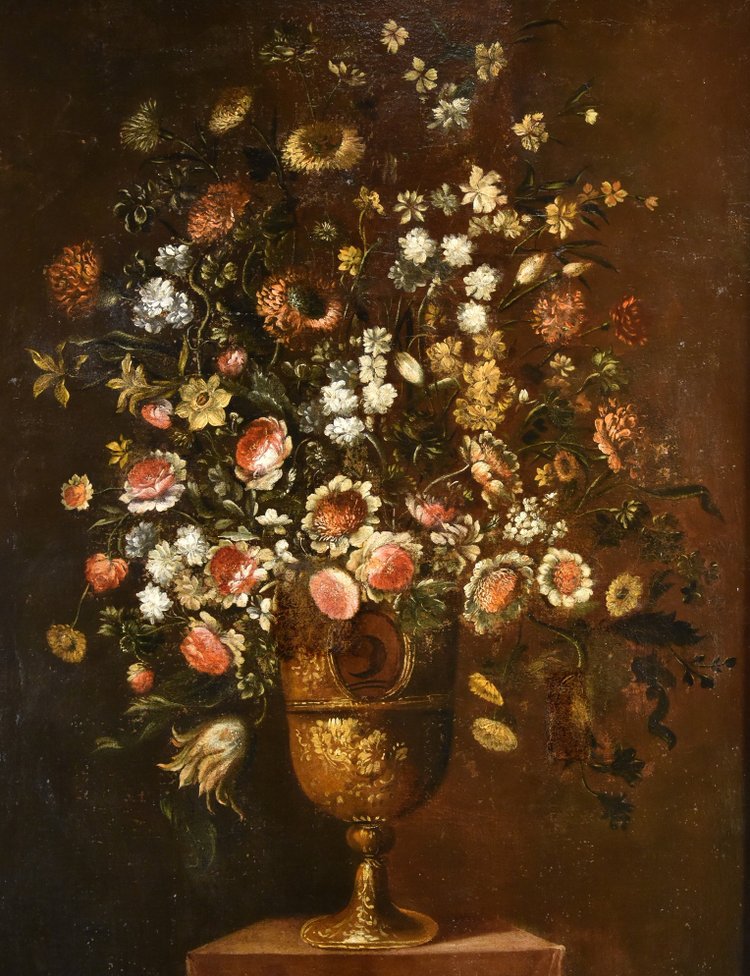 Andrea Scacciati (Florence 1642-1710), Composition De Fleurs Dans Un Vase En Relief (2 De 3)