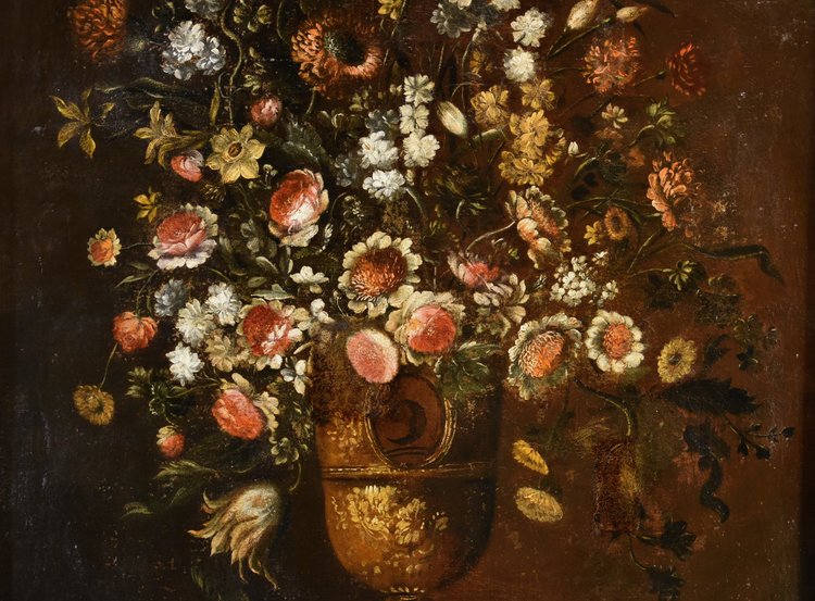 Andrea Scacciati (Florence 1642-1710), Composition De Fleurs Dans Un Vase En Relief (2 De 3)