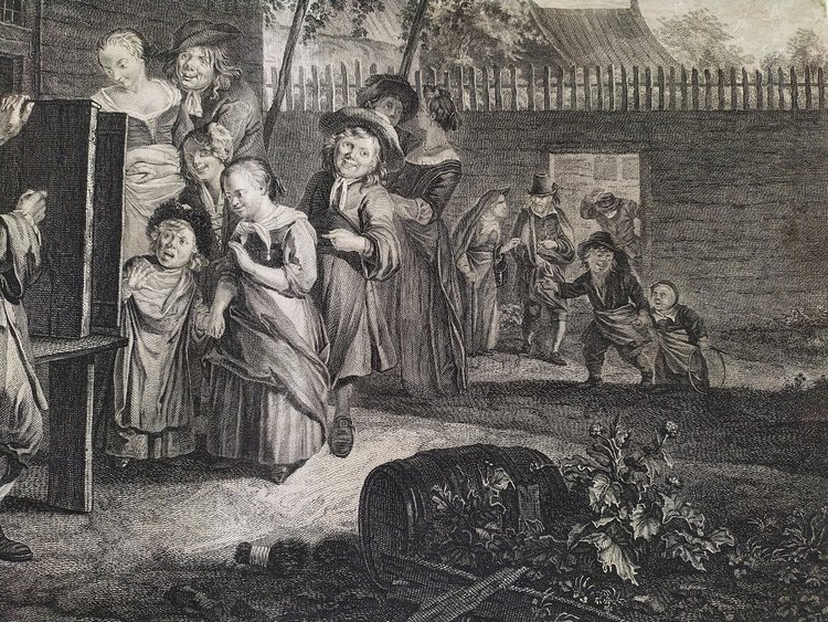  Genre Scene After Flemish Painting By Reinier Brakenburg  Engraving 18th C Etching Old Print