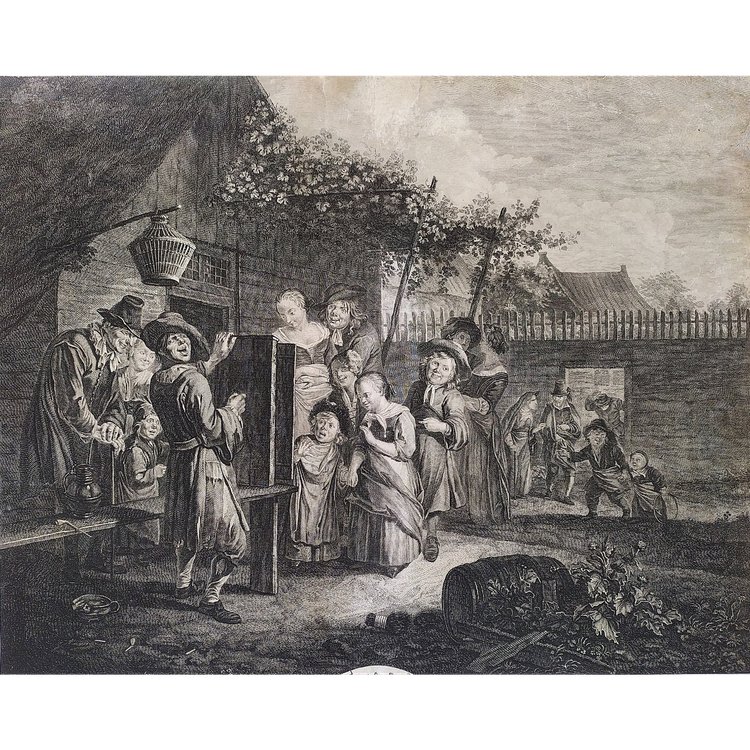  Genre Scene After Flemish Painting By Reinier Brakenburg  Engraving 18th C Etching Old Print