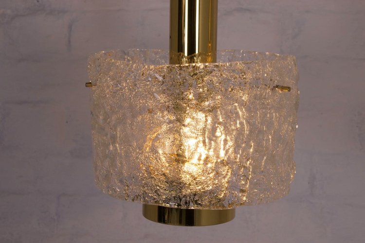 Hanging lamps in brass and Murano Ice Glass