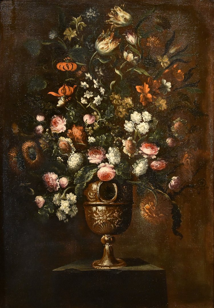 Andrea Scacciati (Florence 1642-1710), Composition De Fleurs Dans Un Vase En Relief (3 De 3)