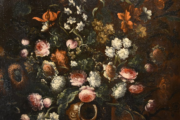 Andrea Scacciati (Florence 1642-1710), Composition De Fleurs Dans Un Vase En Relief (3 De 3)