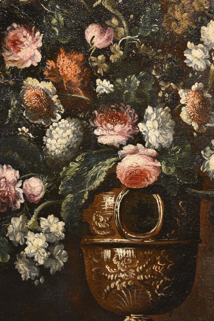 Andrea Scacciati (Florence 1642-1710), Composition De Fleurs Dans Un Vase En Relief (3 De 3)