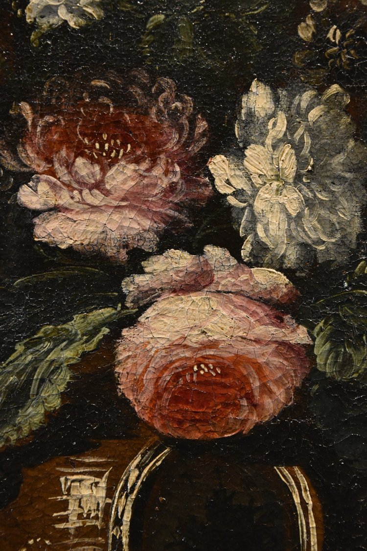 Andrea Scacciati (Florence 1642-1710), Composition De Fleurs Dans Un Vase En Relief (3 De 3)