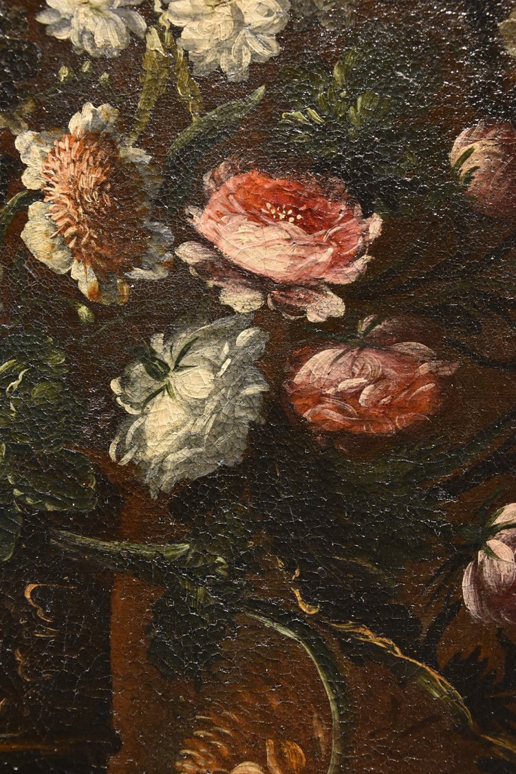 Andrea Scacciati (Florence 1642-1710), Composition De Fleurs Dans Un Vase En Relief (3 De 3)