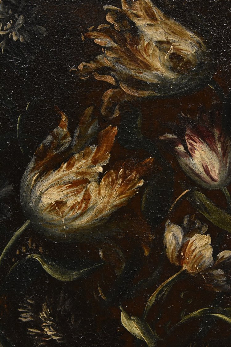 Andrea Scacciati (Florence 1642-1710), Composition De Fleurs Dans Un Vase En Relief (3 De 3)