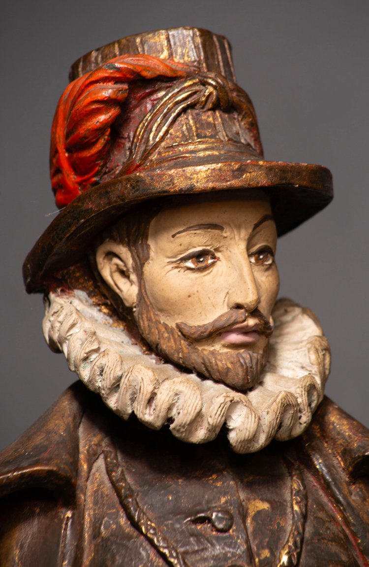 Polychrome Holzstatue, Adliger des französischen Königshofes, XIXᵉ Jhd.