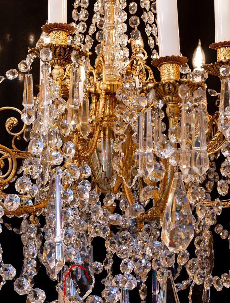 Louis XVI Style Chandelier in the Shape of a Rod in Chiseled Gilded Bronze and Cut Crystal Signed Po