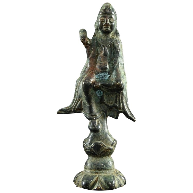 China, Späte Yuan-Dynastie, Beginn. Ming-Dynastie, 14. bis 15. Jahrhundert, Bronzestatue von Kwan Yin.