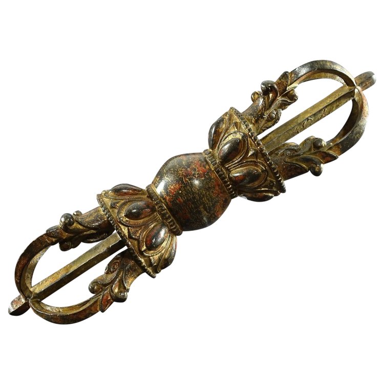 Tibet, Ende des 19. Jahrhunderts, Wichtiger Lama Vajra Aus Bronze Lackiert Und Vergoldet.