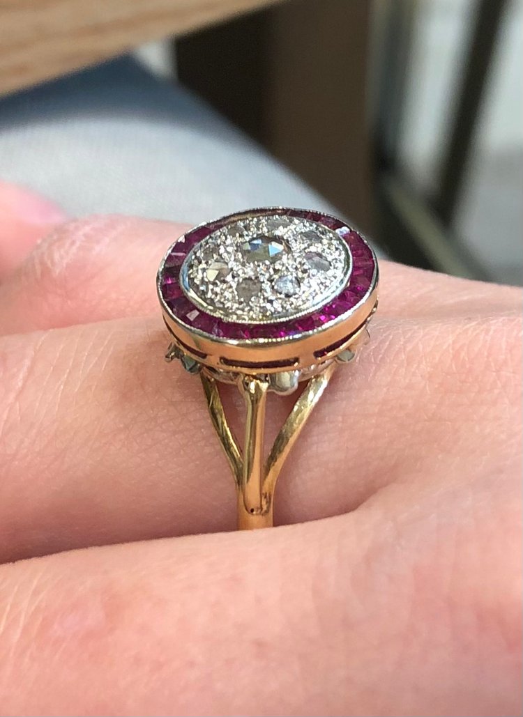 Round ruby and diamond rose ring