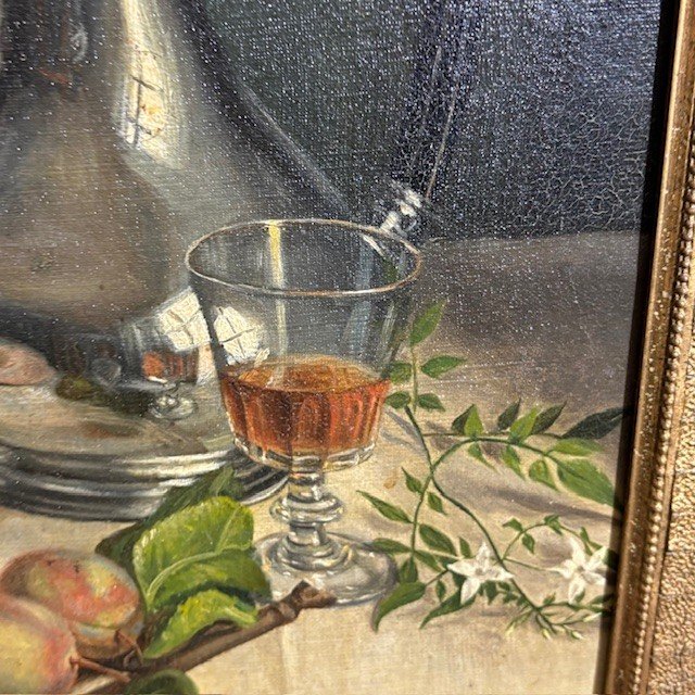 Antique oil painting on canvas Still Life 19th century signed DROUET . in gilded frame meas 68 x 58