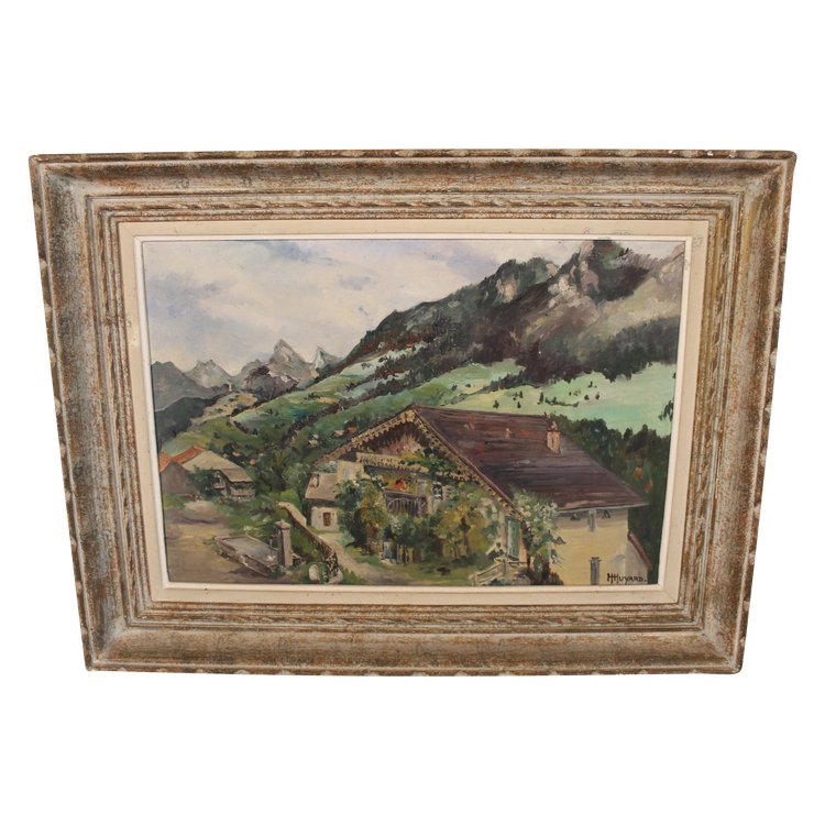 Paysage de Vailly près de Thonon-les-Bains Oil on canvas 20th century signed by Henri Huyard