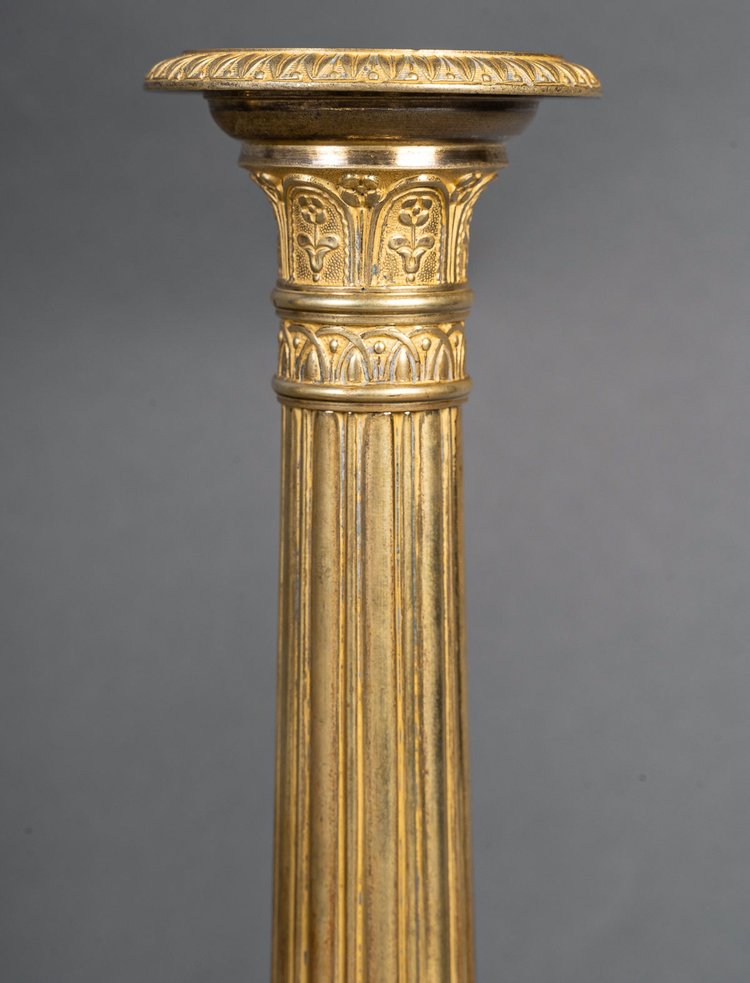 Gerard Jean Galle (1788-1846) Pair of finely chiseled and gilded bronze candlesticks circa 1820