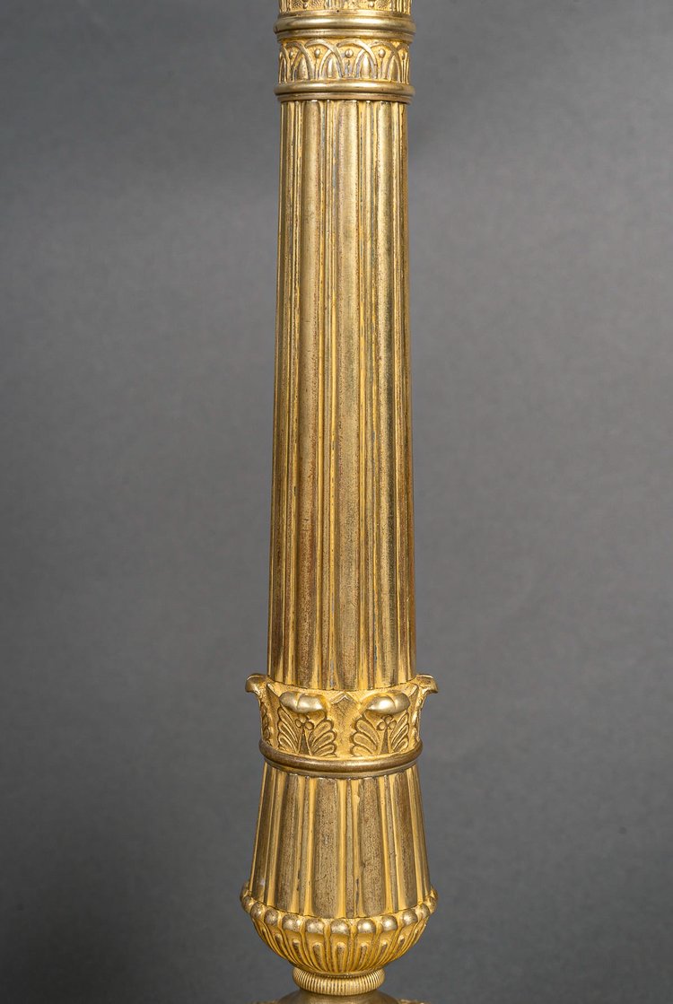 Gerard Jean Galle (1788-1846) Pair of finely chiseled and gilded bronze candlesticks circa 1820